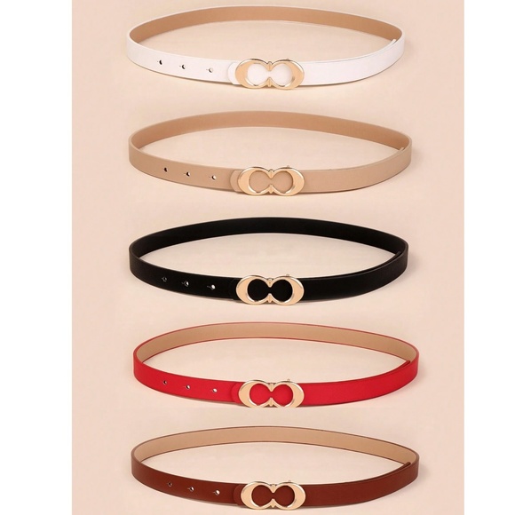 Luxe Vegan Leather Gold Tone Buckle Skinny Belt Set - Picture 3 of 3